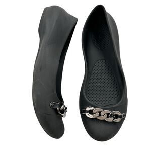 Crocs Black Gianna Ballet Flats with Silver Chain Link Detail Size 8